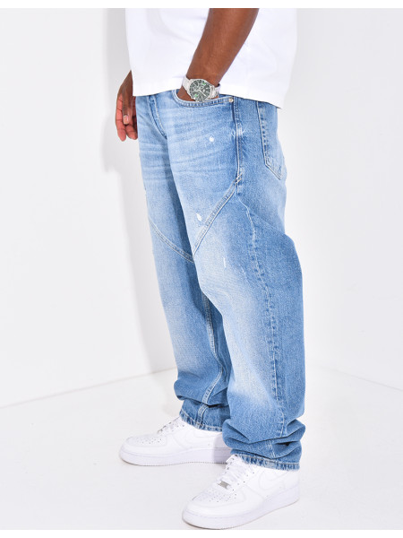 Jeans destroy à coutures contrastantes