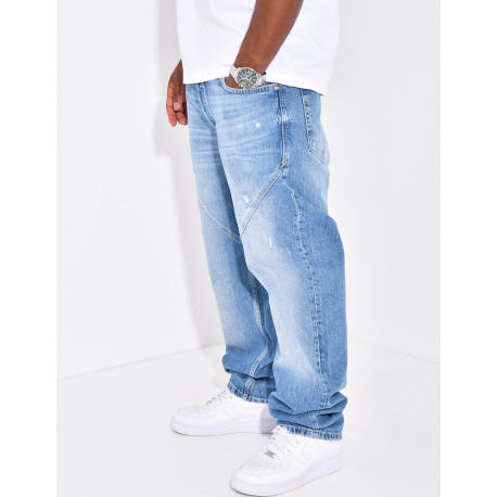 Jeans destroy à coutures contrastantes