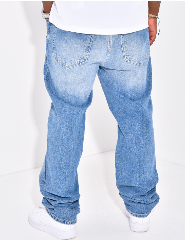 Jeans destroy à coutures contrastantes