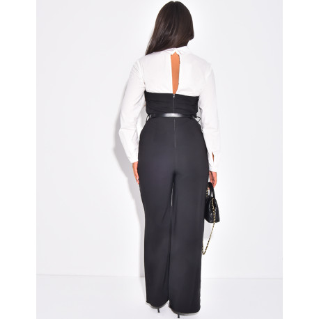 Combinaison bustier à empiècement chemise et ceinture assortie