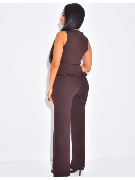 Ensemble pull sans manche à volants et pantalon large