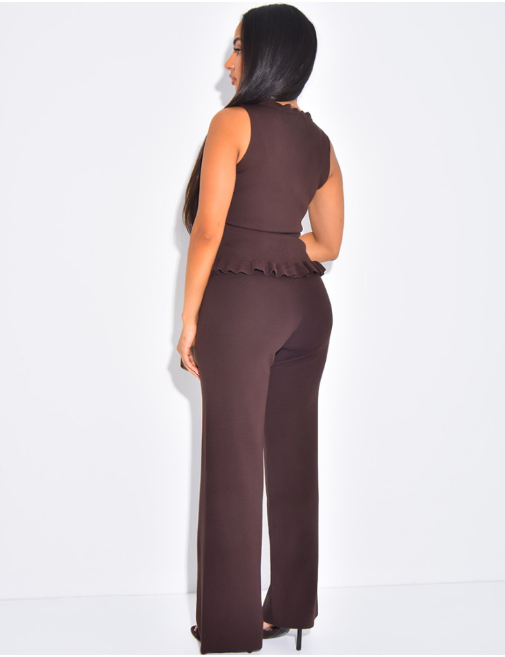 Ensemble pull sans manche à volants et pantalon large