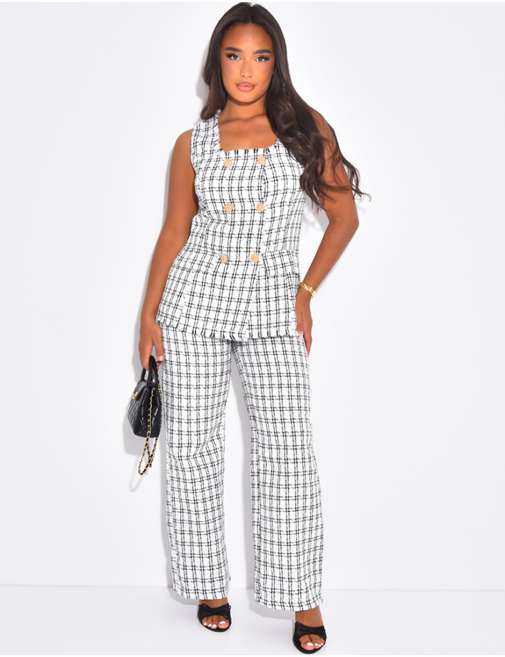 2-piece set comprising a sleeveless blazer and straight-leg trousers in tweed