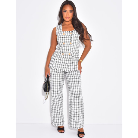 2-piece set comprising a sleeveless blazer and straight-leg trousers in tweed