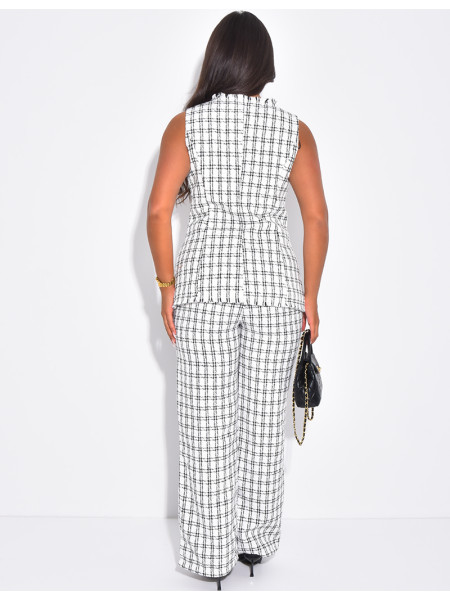 2-piece set comprising a sleeveless blazer and straight-leg trousers in tweed