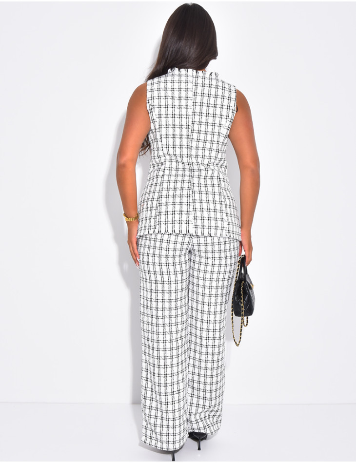 2-piece set comprising a sleeveless blazer and straight-leg trousers in tweed