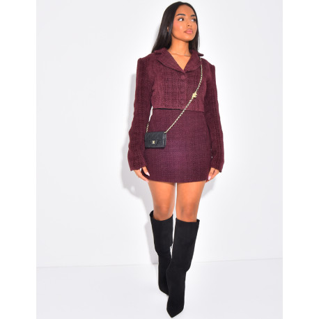 Set aus kurzer Jacke und Rock aus Stoff in Tweedoptik