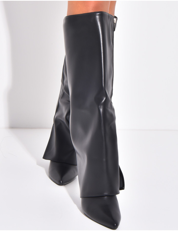 Bottes en similicuir à talons aiguille et rabat