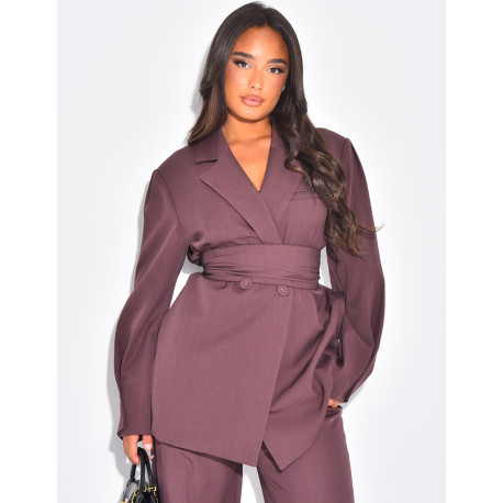 Blazer oversize à ceinture large et boutons apparents