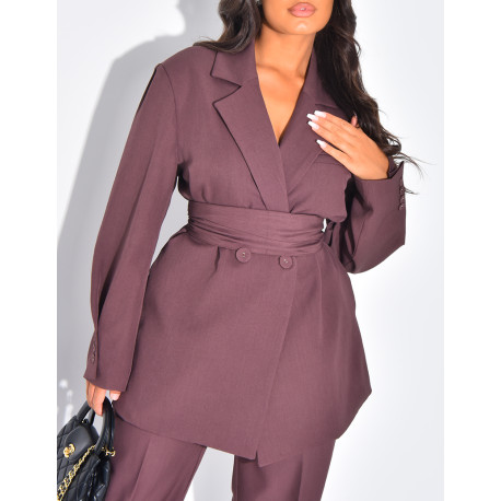 Blazer oversize à ceinture large et boutons apparents