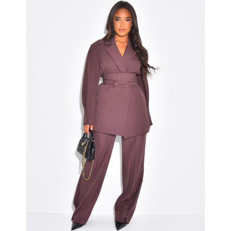 Blazer oversize à ceinture large et boutons apparents