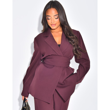 Blazer oversize à ceinture large et boutons apparents