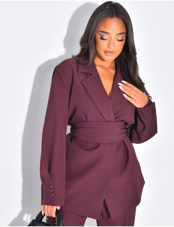 Blazer oversize à ceinture large et boutons apparents