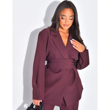 Blazer oversize à ceinture large et boutons apparents