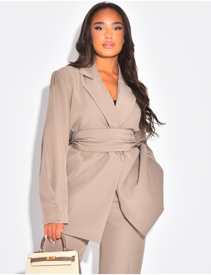 Blazer oversize à ceinture large et boutons apparents