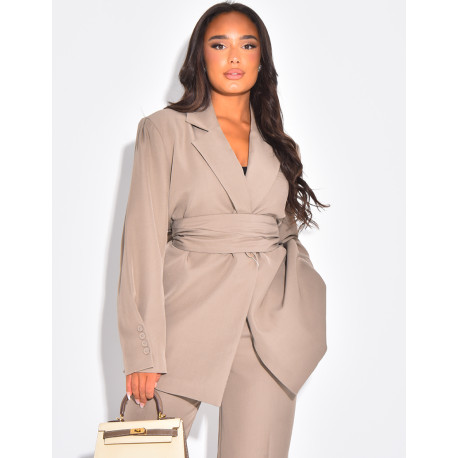 Blazer oversize à ceinture large et boutons apparents