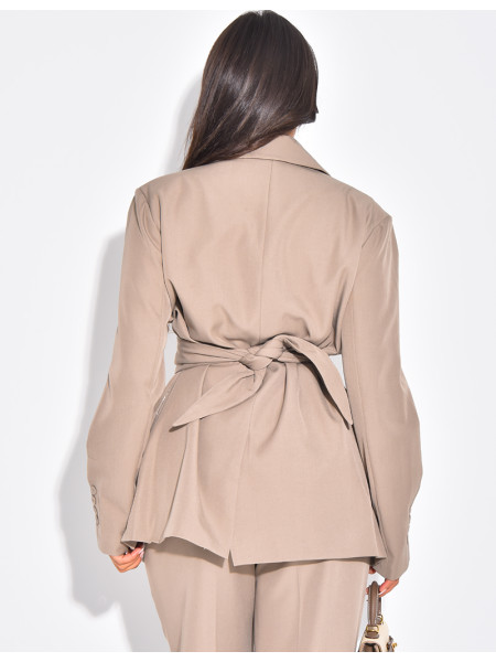 Oversized blazer with wide belt and visible buttons