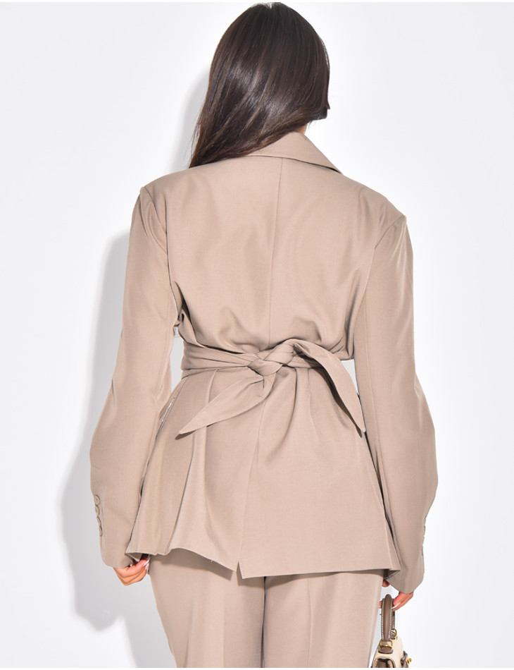 Oversized blazer with wide belt and visible buttons