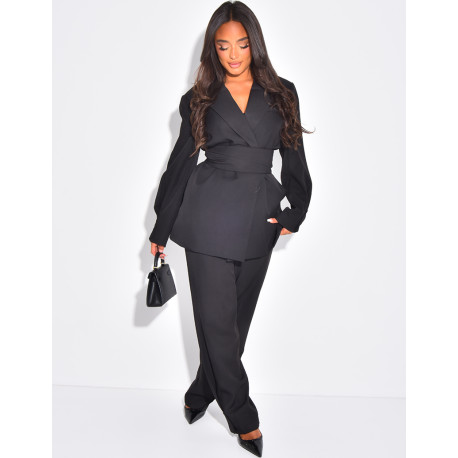 Blazer oversize à ceinture large et boutons apparents