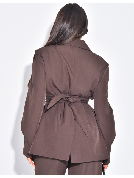 Blazer oversize à ceinture large et boutons apparents