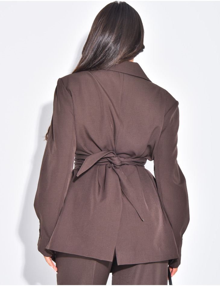 Blazer oversize à ceinture large et boutons apparents