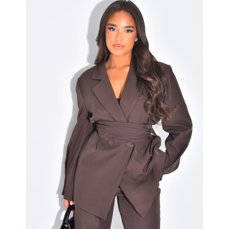 Blazer oversize à ceinture large et boutons apparents