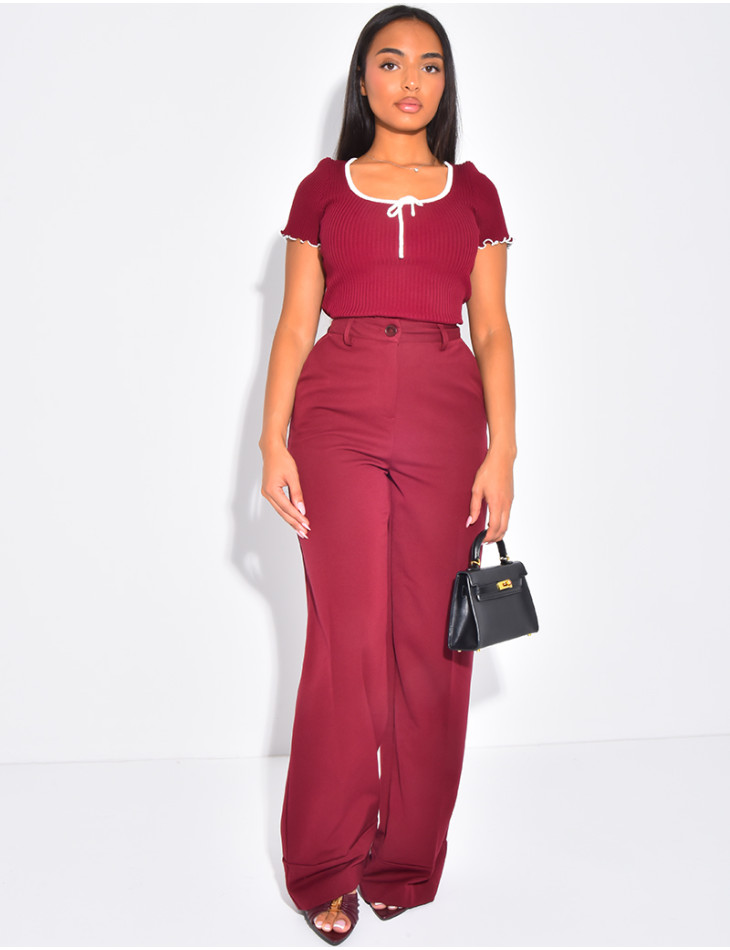High-waisted tailored trousers with turn-ups