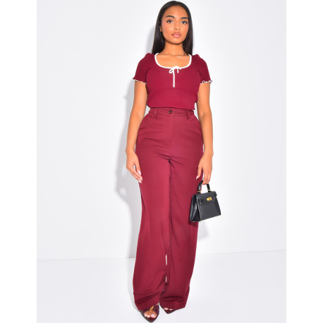 High-waisted tailored trousers with turn-ups