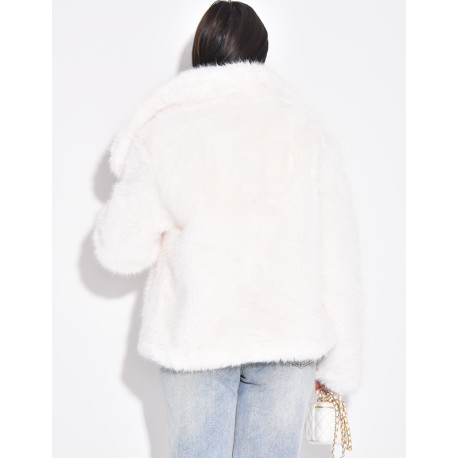 Short faux fur jacket with turn-down collar