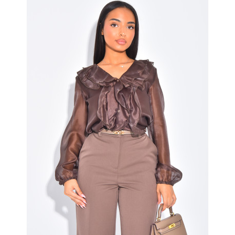 Transparent voile blouse with ruffles