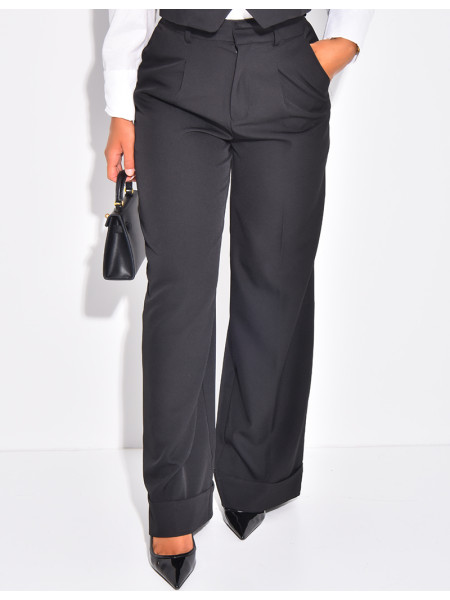Pantalon de tailleur taille haute à revers