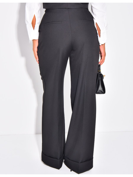 Pantalon de tailleur taille haute à revers
