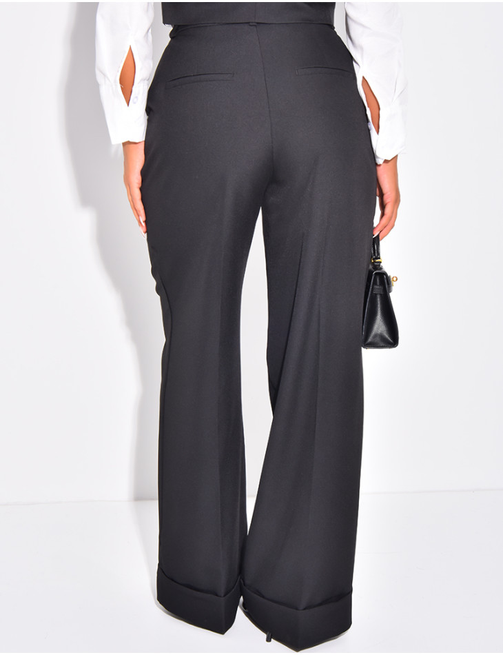 Pantalon de tailleur taille haute à revers