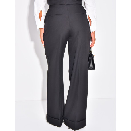 Pantalon de tailleur taille haute à revers