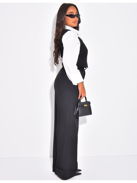 Pantalon de tailleur taille haute à revers