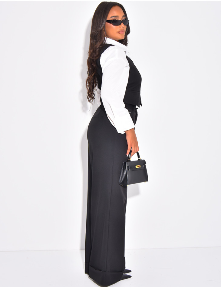 Pantalon de tailleur taille haute à revers
