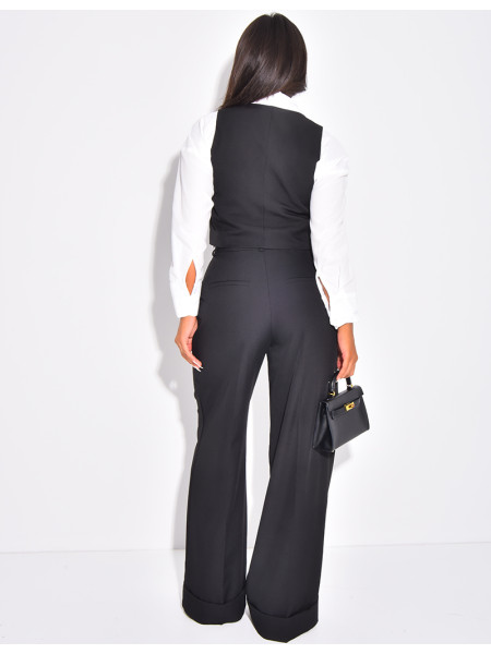Pantalon de tailleur taille haute à revers