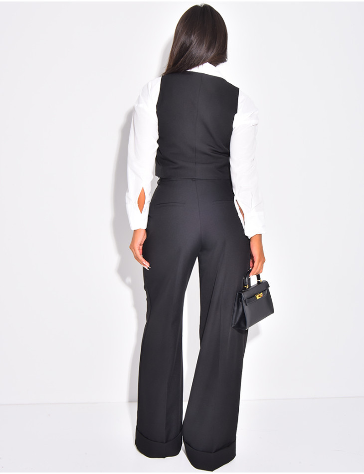 Pantalon de tailleur taille haute à revers
