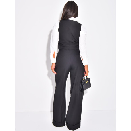 Pantalon de tailleur taille haute à revers