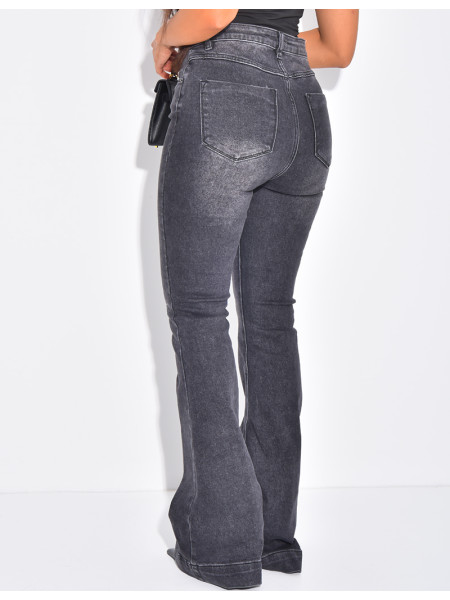 High-waisted faded grey flare jeans