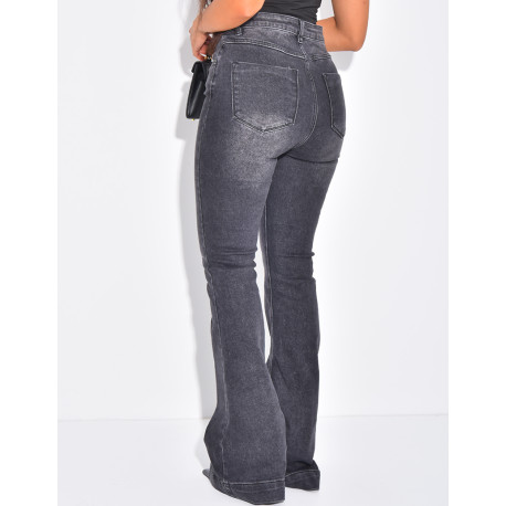 High-waisted faded grey flare jeans