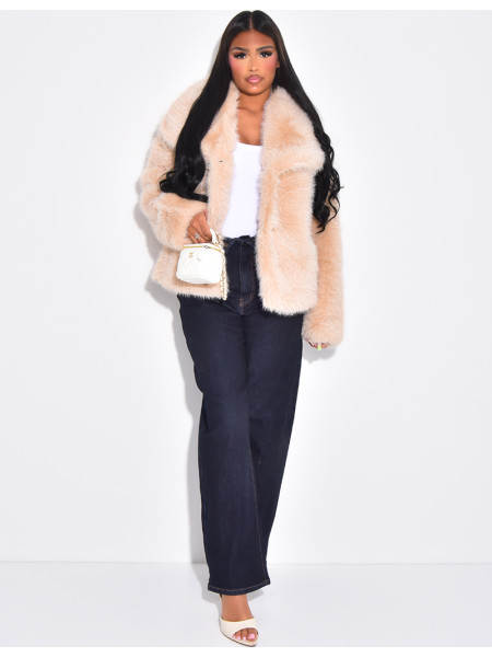 Veste courte en fausse fourrure à col rabattu