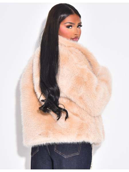 Veste courte en fausse fourrure à col rabattu