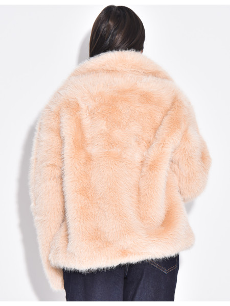 Veste courte en fausse fourrure à col rabattu