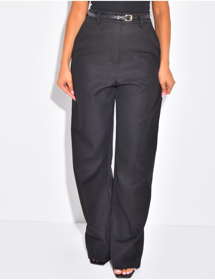 Pantalon de tailleur taille haute à ceinture