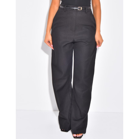 Pantalon de tailleur taille haute à ceinture