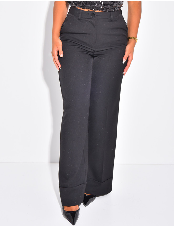 High-waisted glittery suit trousers with turn-ups