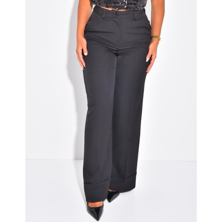High-waisted glittery suit trousers with turn-ups