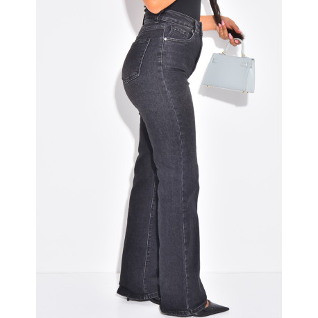 Stretchy black faded straight-leg jeans