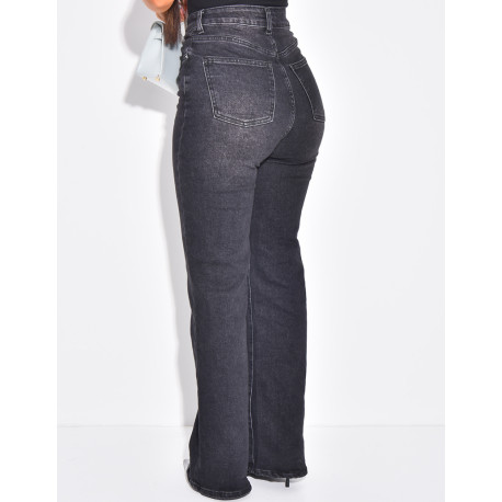 Stretchy black faded straight-leg jeans
